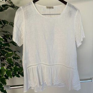White Blouse with Eyelet Hem